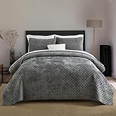 Liians Velvet Bedspread Quilt Bedding Sets,Luxury Elegant Ultra Soft Velvet Comforters Coverlet Blankets,Weave Stitching Pattern Cotton Quilted Bedspread for All Seasons,Grey,King Size | Breathable material, Luxury soft velvet, cotton, Soft and durable, All seasons