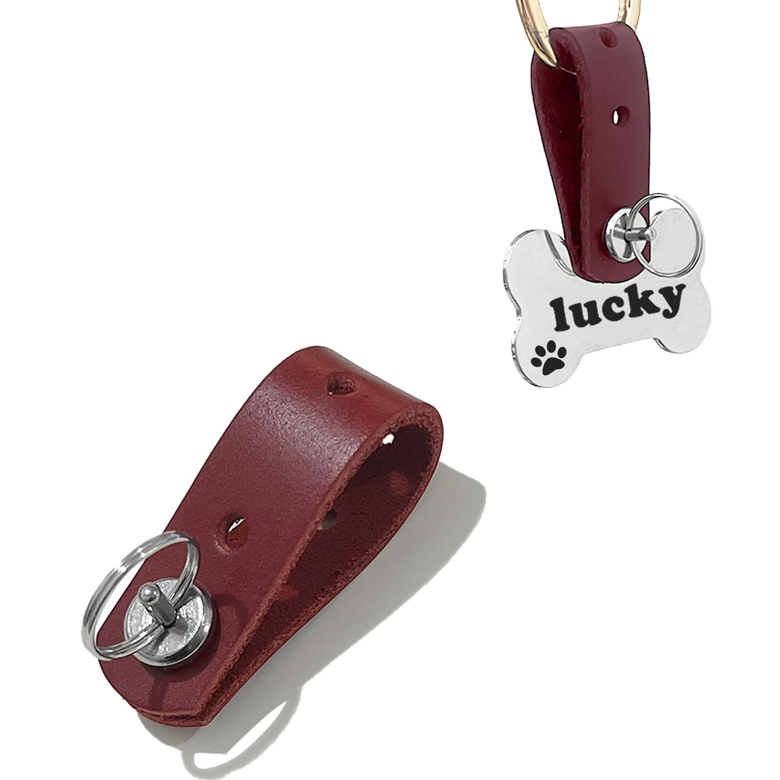 Photo 1 of DORUI Pet ID Tag Silencer - Dog & Cat Collar Leather Connector | Holder Up to 4 Dog Tags(Red)