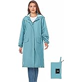 SaphiRose Women's Long Rain Jacket Waterproof Lightweight Hooded Raincoat Packable Knee Length Rain coat