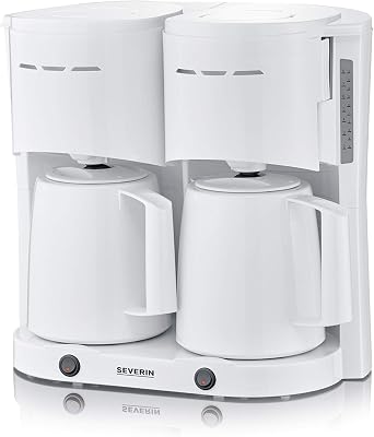 Cafetière Filtre Isotherme Duo, 2 X 1000 W, Jusqu'à 2L soit 16 tasses, 2 verseuses isothermes, 2 filtres pivotants, Blanc, KA 9314