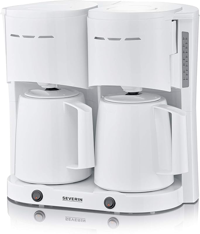 Cafetière Filtre Isotherme Duo, 2 X 1000 W, Jusqu'à 2L soit 16 tasses, 2 verseuses isothermes, 2 filtres pivotants, Blanc, KA 9314
