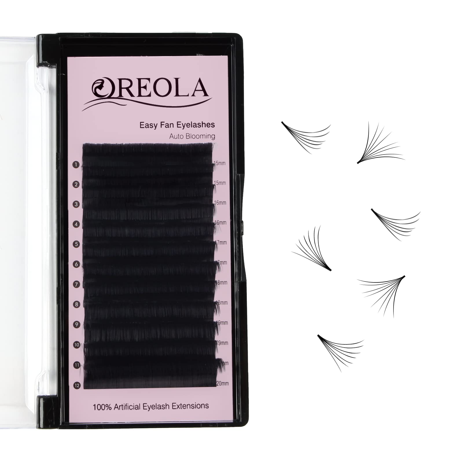 Oreola Easy Fan Lashes D Curl Volume Eyelashes Handmade Auto Fan Fast Blooming Artificial Eye lashes 2D 3D 4D 5D 6D 0.07 15-20mm — image 1