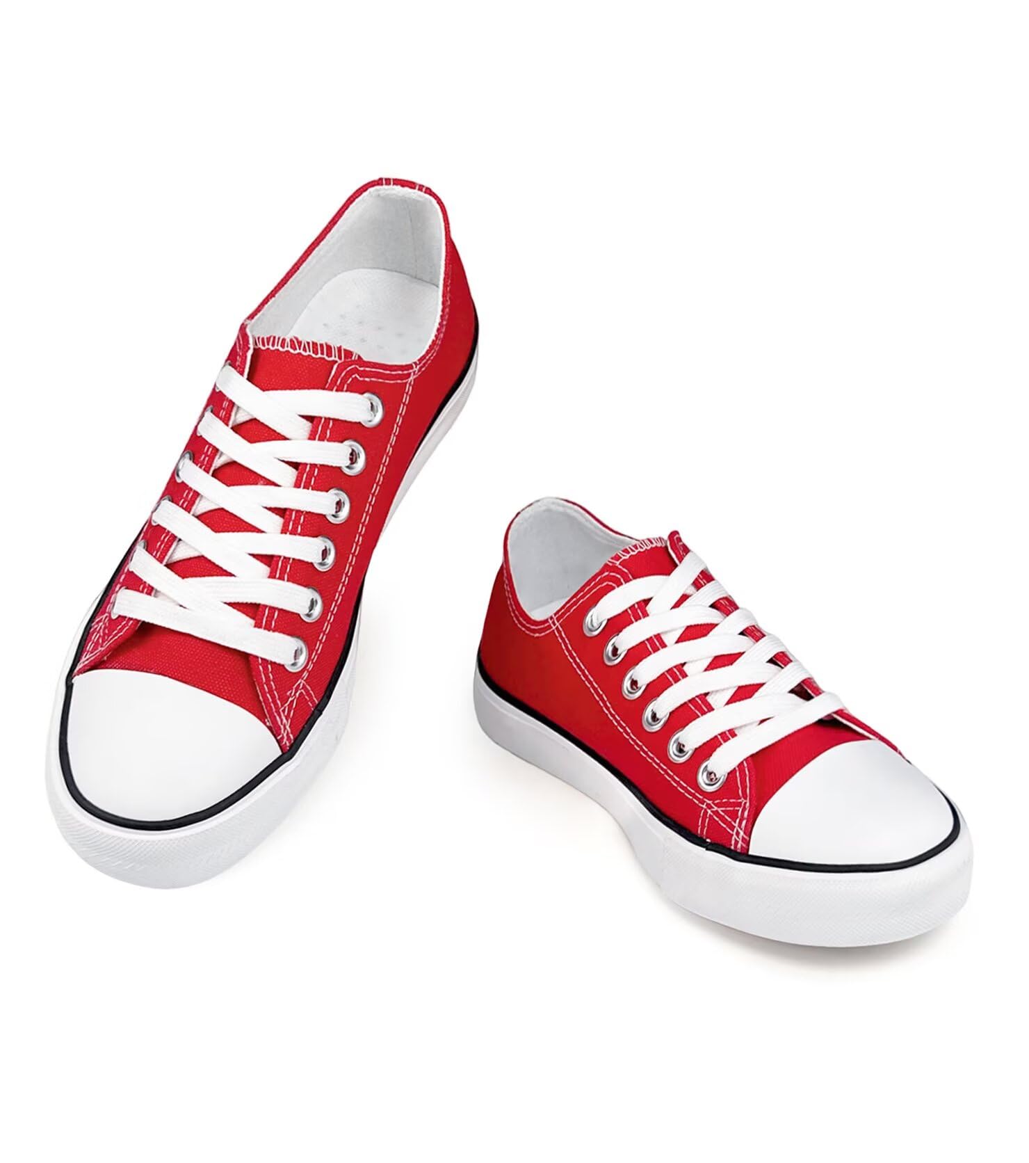 Photo 1 of Canvas Shoes for Women Casual Low Top Sneakers, Womens Fashion Classic Lace Up Walking Shoes for Everyday Wear Red