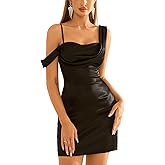 HTZMO Women Satin Short Formal Dress Summer Bodycon Spaghetti Cocktail Party Going Out Mini Dresses