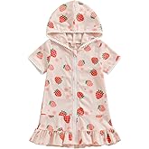 Licupiee Girls Hooded Zip Terry Coverups Swimsuit Kids Baby Girl Floral Print Short Sleeve Swim Cover-Up Swimwear