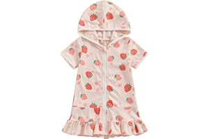 Licupiee Girls Hooded Zip Terry Coverups Swimsuit Kids Baby Girl Floral Print Short Sleeve Swim Cover-Up Swimwear