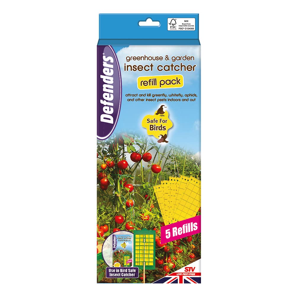 Defenders Greenhouse & Garden Insect Catcher Refill – 5-Pack - Poison-Free Insect Control, Protect Your Garden Plants, Vegetables, and Fruit, Yellow