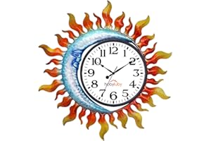 HOBYLUBY Outdoor Clock，Sun-Moon Outdoor Wall Clock Silent Non-Ticking，Indoor Outdoor Clock for Patio, Living Room,Home Decor