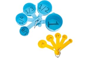 BLEWAY Easy to Read Measuring Cups & Spoons Set for Visually Impaired, Stackable Cups and Spoons, Nesting Measure Cups