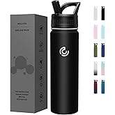 COKTIK 22oz Sports Water Bottle, Stainless Steel Water Bottle for Insulated, Reusable Travel Bottle, With Straw, With Handle Grip for Easy Carrying, Suitable for Cycling, Outdoor Vacations(Black)