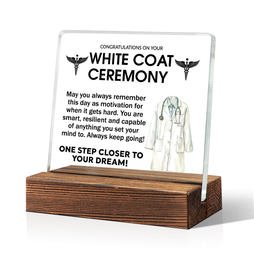 Photo 1 of ERHACHAIJIA White Coat Ceremony Acrylic Desk Sign, Funny White Coat Ceremony Gifts Future Doctor, Congratulations Gifts For Medical Dental Pharmacy School Students, Graduation Gifts for PT Med School