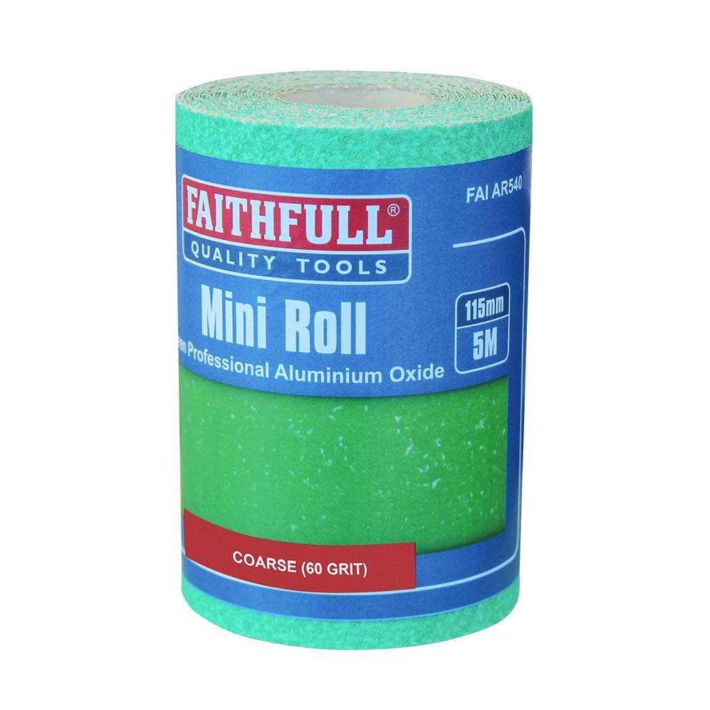 Faithfull FAIAR560G 5M Coarse (60 Grit) Sandpaper Roll Green (Pro) 115mm x 5M