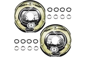 RV Murts 12" x 2" Self Adjusting Electric Trailer Brakes Assembly for 5,200 lbs, 6,000 lbs, 7,000 lbs Trailer #42 Axle with Nuts&Washers, 1 Pair RV Spindle Brake Kit with 5 Holes for Parts Replacement