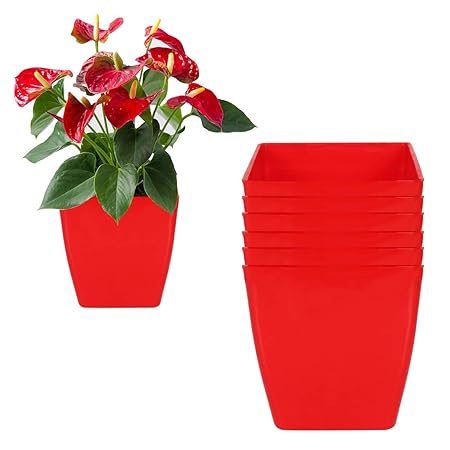 Grun Garden Essential Plastic Indoor Planter/Table top Planter/Plant Container/Flower Pot (4.7-inch, Red, Pack of 6) (Pack of 6, Red)