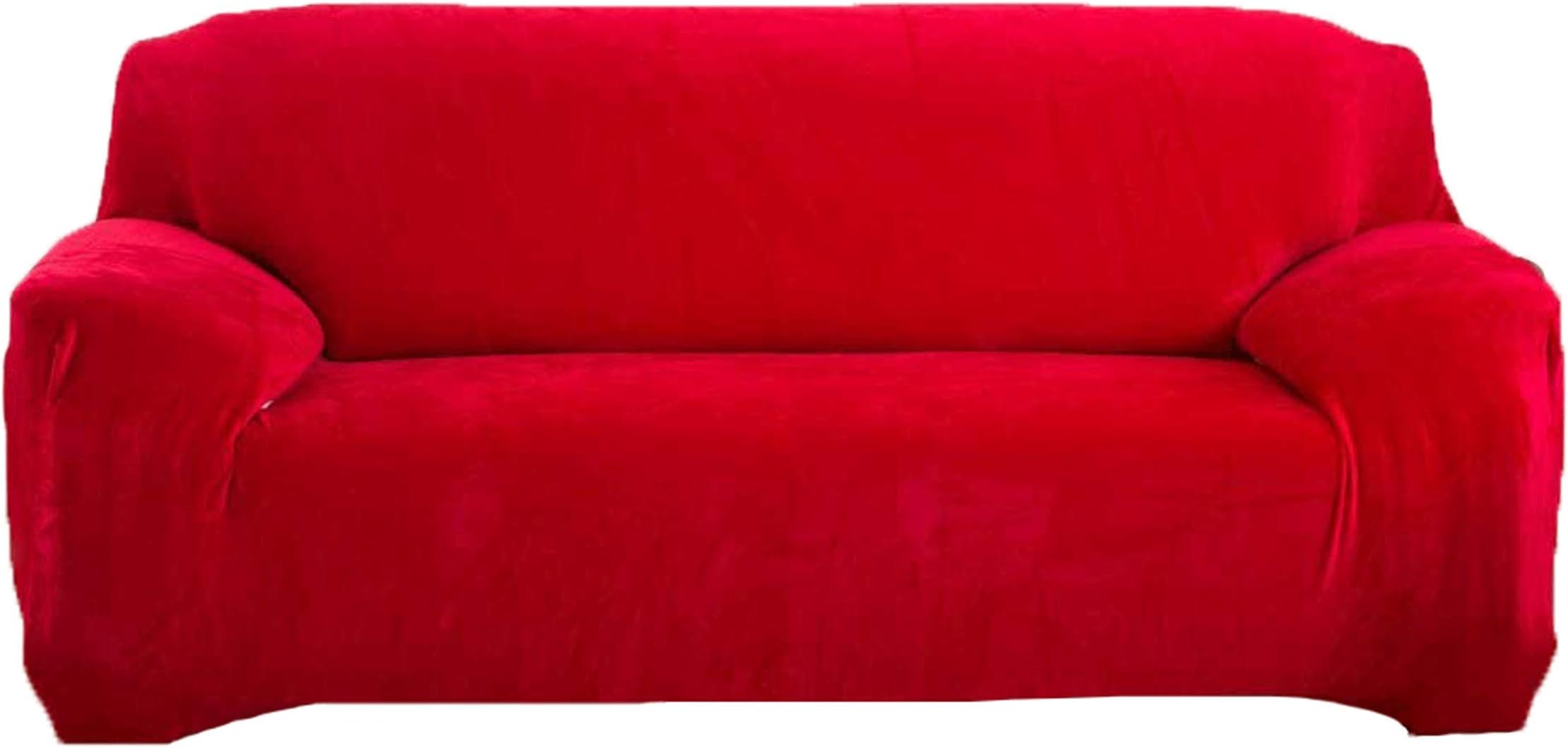 Thick Sofa Covers 1/2/3/4 Seater Pure Color Sofa Protector Velvet Easy Fit Elastic Fabric Stretch Couch Slipcover size 4 Seater:235-300cm (Red)