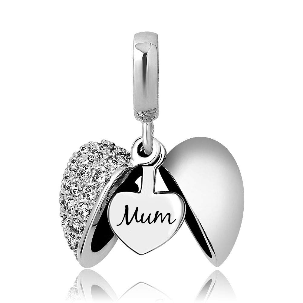KunBead Jewelry I Love You Mum Heart Dangle Charms Mothers Day Charm Gifts for Women Cheap Beads for Charm Bracelets
