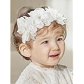 ICKEYOU Baby Girls Flower Headbands Cute Kids Christening Headband Soft Lace Hairbands Floral Crown Newborn Infant Toddlers Hair Accessories for Birthday Party Photography(Beige Flowers)