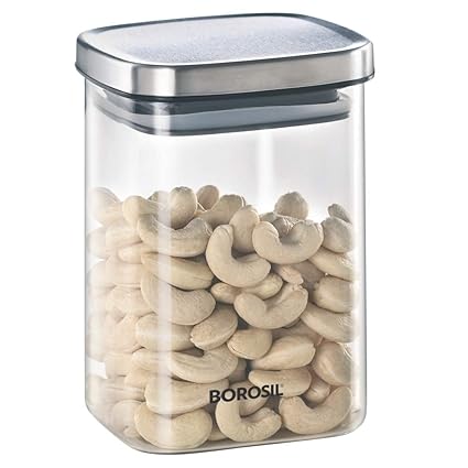 Buy Borosil Classic Sqaure Glass Jar For Kitchen Storage 1 L