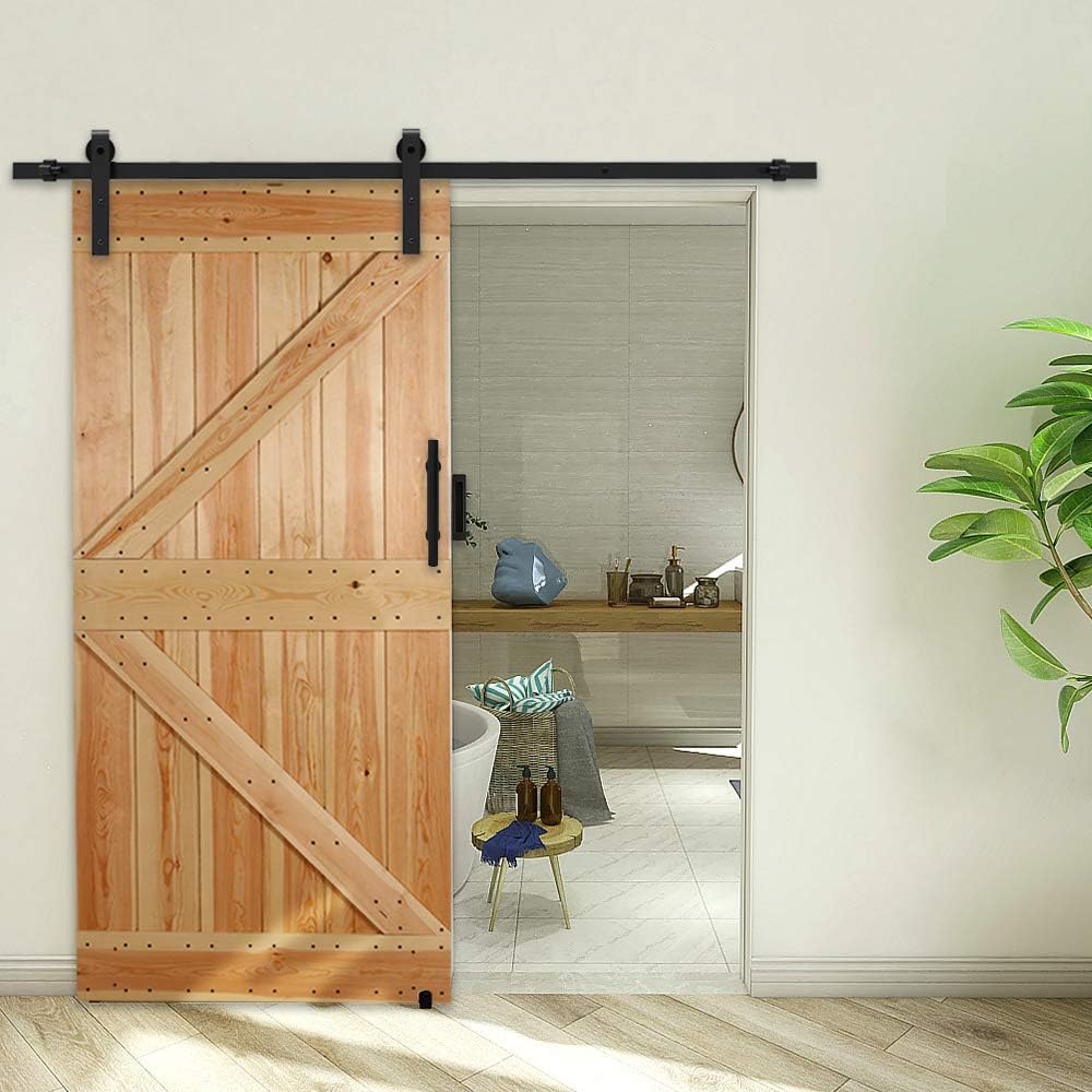 5FT/152cm Sliding Barn Wood Door Hardware Closet Track Kit Single Door, Black J Shape Hanger - Image 4