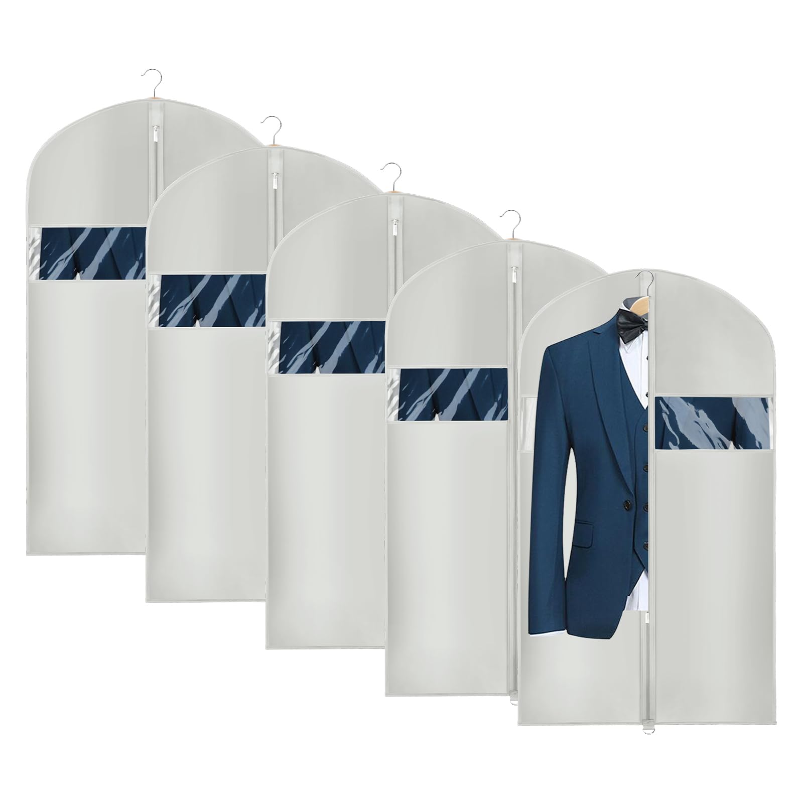 Univivi Suit Bags for Men, 43 inch Suit Covers Garment Bags(Set of 5), Washable Lightweight Suit Carrier Bag for Travel, Moth Proof Clothes Covers Protector Bags for Wardrobe Storage - Grey