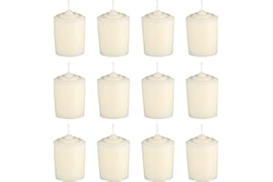 Mega Candles 12 pcs Unscented Ivory Votive Candles, Hand Poured Wax Candle 15 Hours 1.5 Inch x 2.25 Inch, Home Décor, Wedding Receptions, Centerpieces, Occasions, Events, Meditations, Holders