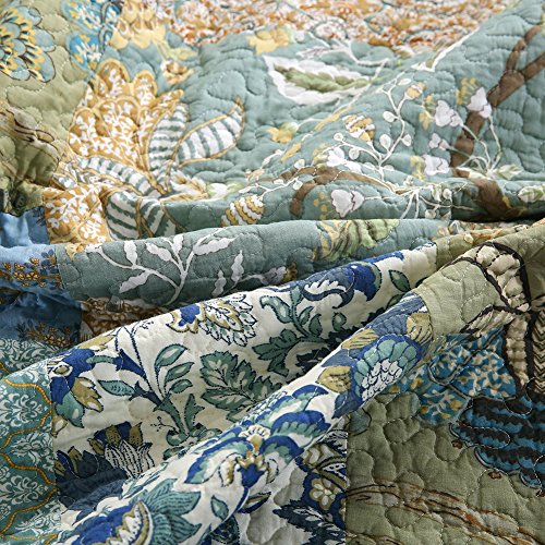 NEWLAKE Bedspread Quilt Set with Real Stitched Embroidery, Bohemian Floral Pattern,King Size