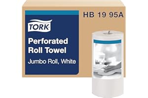 Tork HB1995A Jumbo Roll Perforated Paper Towel, Jumbo Roll, White, Universal, 2-Ply, Case of 12 Rolls, 210 per Roll, 2,520 Towels