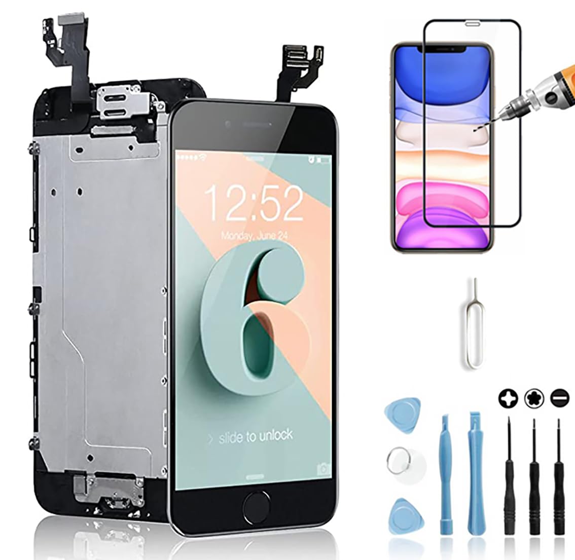 Mobilevie LCD Screen Retina + Touch Screen All Fully Mounted On Chassis For iPhone - Black, iPhone 6