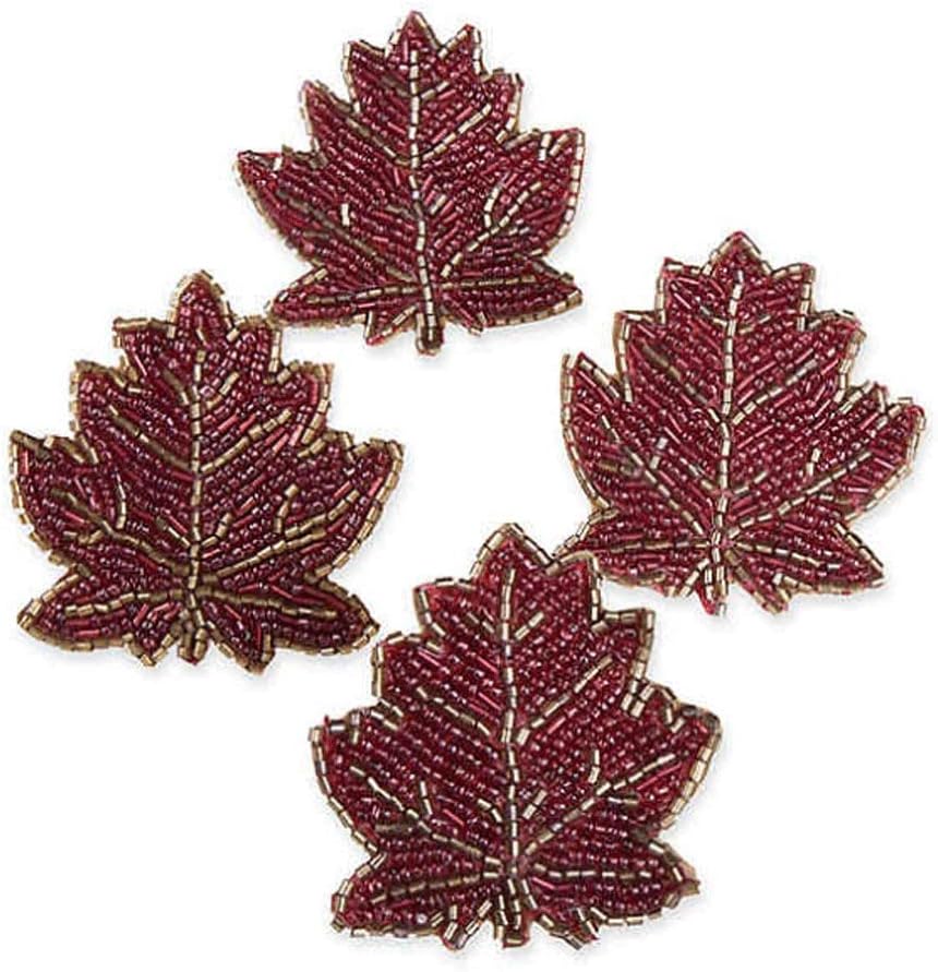 Napkin Rings Fall Harvest Beaded Leaf in Rust (Set of 4)