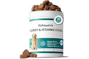 Vetriuntrix Dog Allergy Chews, Dogs Allergy Relief Chews Coat Supplement for Paw Licking Itchy Skin, Probiotics for Dogs with Omega-3 Astragalus for Immune Support-30ct