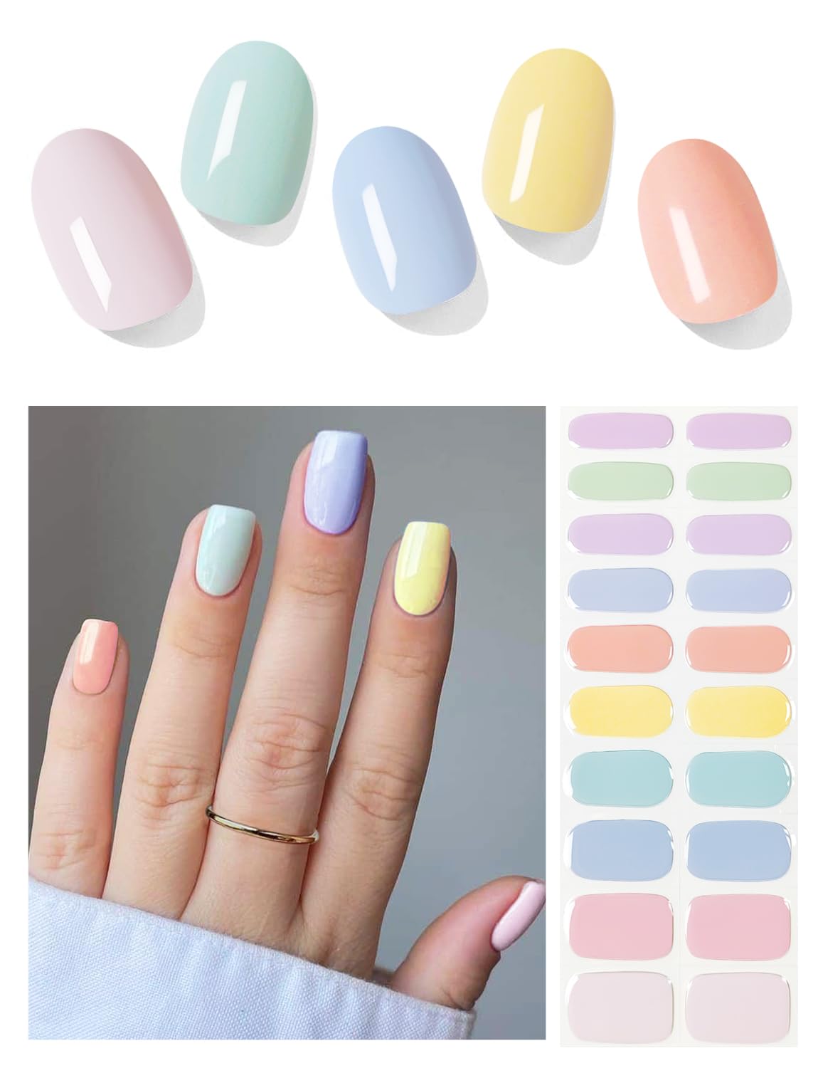 AutyaMee Semi Cured Gel Nail Strips (Cream Candy), Macaron, 20 Pcs Gel Nail Wraps, Stickers, UV Light Required, Salon Quality, Long Lasting