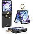 SOUTEM for Motorola Razr 50 Ultra Case with Built-in Front Screen Protector and Ring Kickstand & Magnetic Hinge Protection, Hard PC Slim Shockproof Protective Cover for Motorola Razr+ 2024(Black)