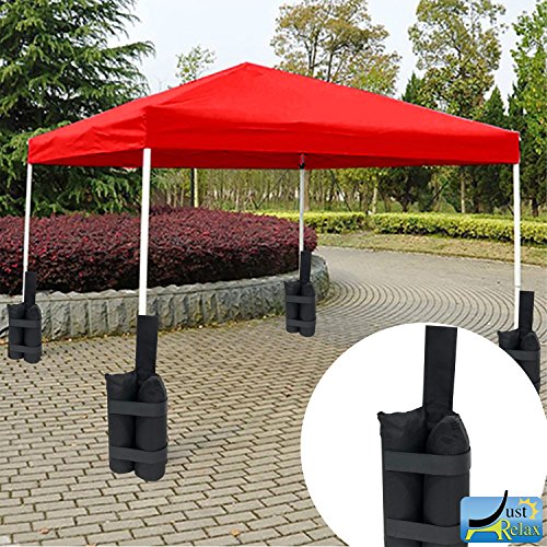 Just Relax UNIVERSAL 4-PIECE HEAVY DUTY WEIGHT BAGS SET by 1400 Denier Polyester with PVC Coating Fabric, Great for Canopy Tents, Gazebos, Outdoor Event, Holds 40 Pounds, Includes Metal Stakes, Black - Thumbnail 2