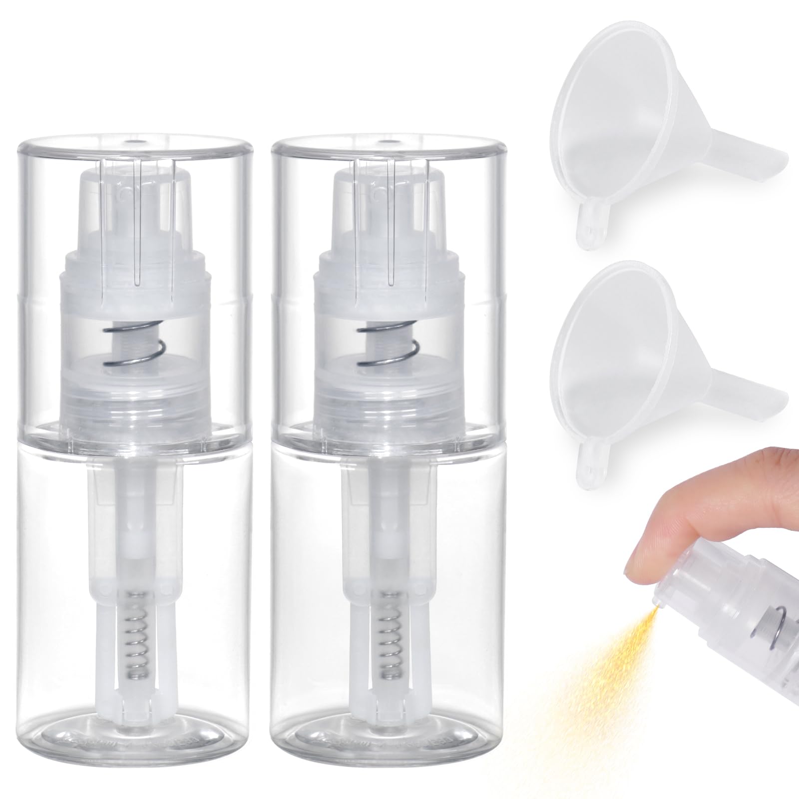 Photo 1 of Matio 2 Pcs Duster Sprayer with 2 Funnels, 30ml Elliptic Transparent Craft Spray Bottle, Empty Plastic Pump Multi-Purpose Edibler Sprayer for Cake, Card, Flower, Scrapbooking, Cardmaking