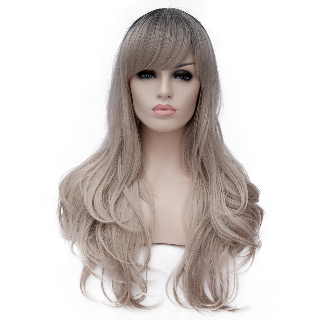 28" Women's Wig Long Wavy Fashionable Costume Cosplay Synthetic Wig, Gray Gold