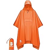 SaphiRose Extra Thick Hooded Rain Poncho Double Layer Waterproof Raincoat Jacket for Men Women Adults