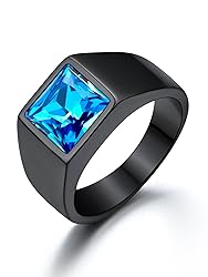 U7 Men Statement Wedding Band with Blue Topaz