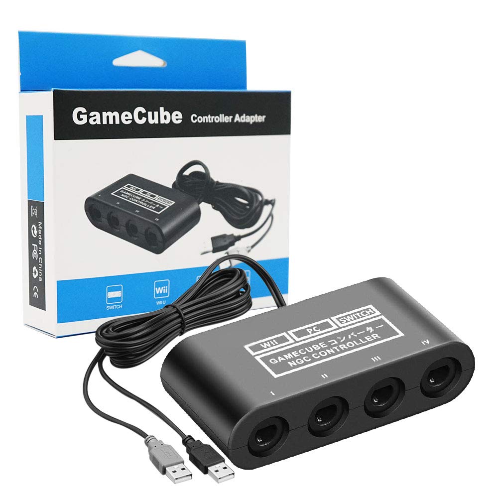Photo 1 of Gamecube Controller Adapter for Switch/OLED/Switch 2, Gamecube Adapter Compatible with PC Wii U with 4 Ports 6 FT Cable Support Turbo and Vibration for Gamecube Controller Play Super Smash Bros