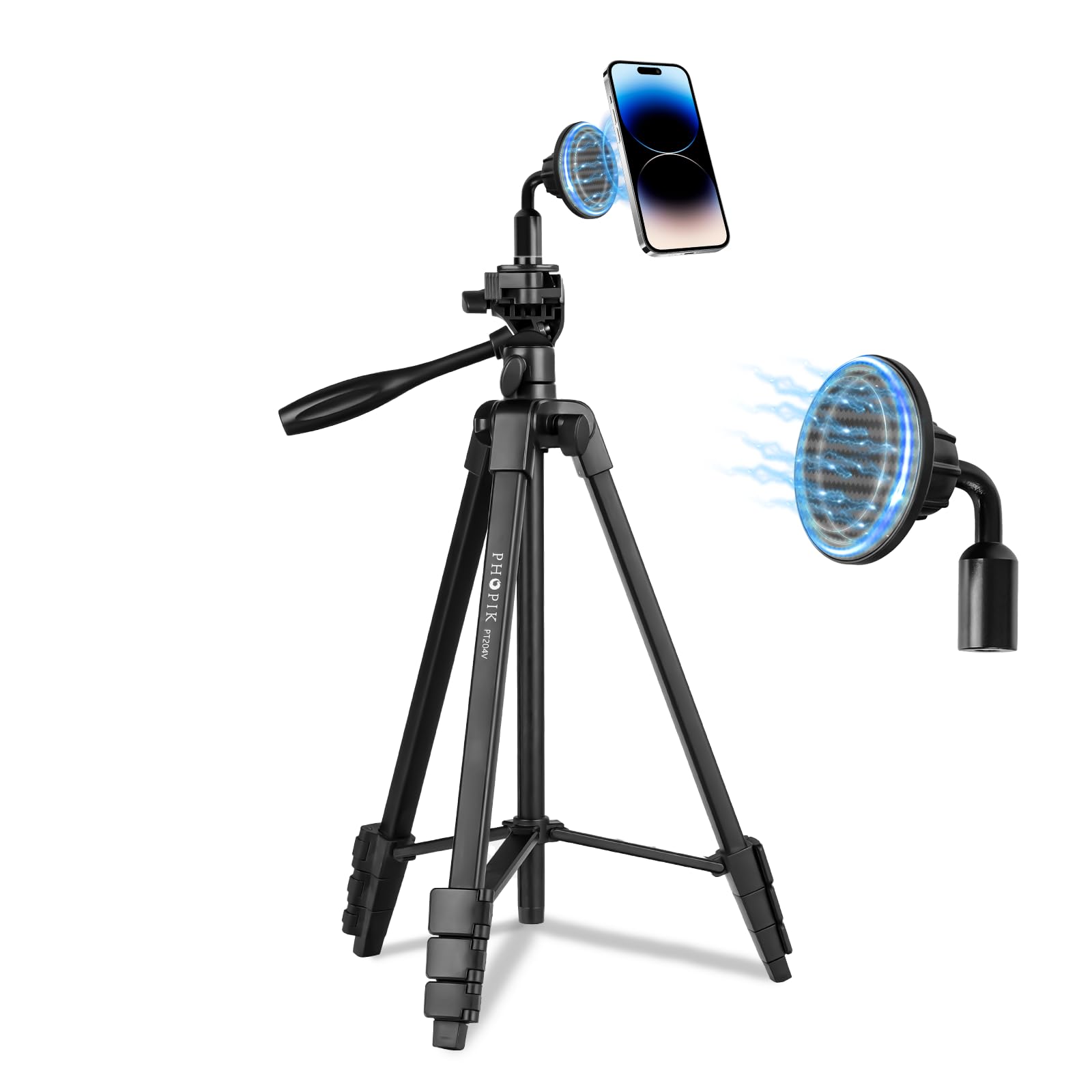 55" Phone Tripod, PHOPIK Aluminum Extendable Tripod Stand with Shutter, Carrying Bag, Compatible with iPhone/Android/Sport Camera&Insta 360 x5 Perfect for Video Recording/Selfies/Live Stream/Vlogging