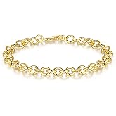 LOKFAM 14K Gold Plated Bracelets for Womens Bracelet for Men Stylish O-Shaped Cuban Link Gold Chain Bracelets for Women Trendy Stackable 6.5-9in