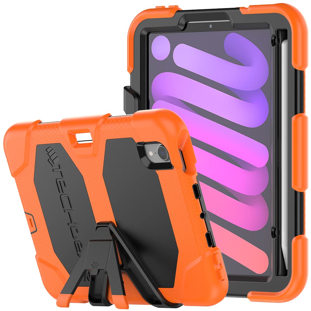 TECHGEAR G-SHOCK Case for iPad Mini 7 2024 & Mini 6 2021 (7th & 6th Gen) - Tough, Heavy Duty Armour, Shockproof with Stand - Kids, Schools, Builders, Restaurant - ORANGE