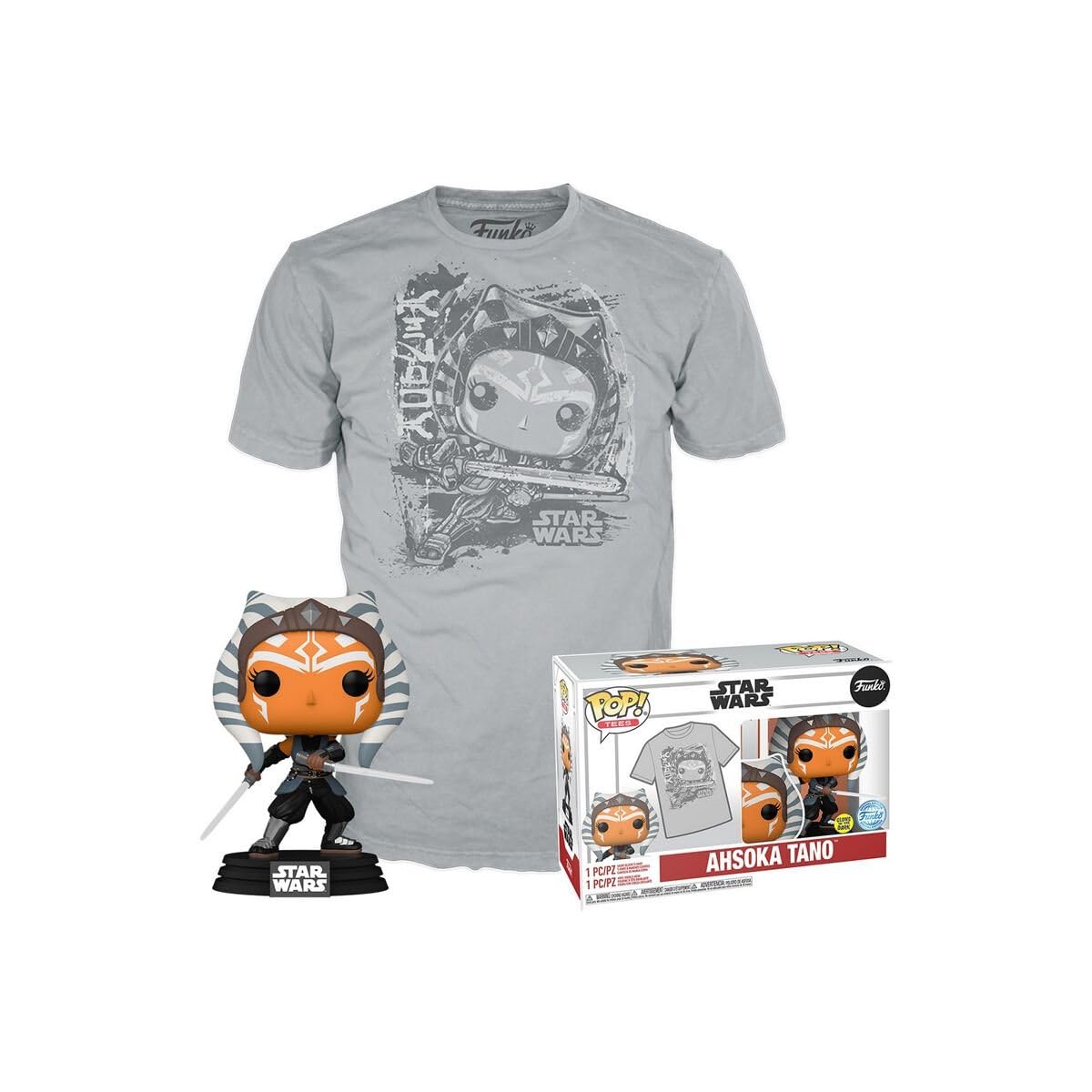 Funko POP! & Tee: Mandolorian - Ahsoka Tano - Glow In the Dark - Medium - Star Wars - T-Shirt - Clothes With Collectable Vinyl Figure - Gift Idea - Toys and Short Sleeve Top for Adults Unisex Men