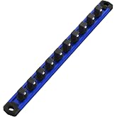 WORKPRO Magnetic Socket Organizer, Heavy Duty 3/8-Inch Drive Socket Rail | 1 Piece Socket Holder with 10 Spots, Aluminum Alloy, Rotatable &amp; Movable Clips, Efficient Organization