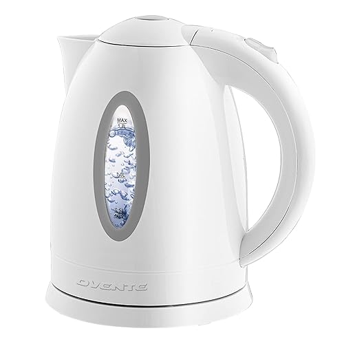 OVENTE Electric Kettle, 1.7L Fast Boiling Water Heater for Coffee or Tea, BPA Free with Water Level Gauge, Auto Shut-Off, Boil-Dry Protection, Indicator Light and Removable Filter, White KP72W