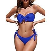 Zonsaoja Women Strapless Bandeau Bikini Set Knot Two Piece Swimsuit Side Tie Cheeky Bathing Suits