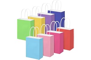 Brothersbox 32Pcs Small Paper Gift Bags with Handles 6.3"x3.15"x8.7", 8 Colors Rainbow Kraft Paper Goodie Bags Bulk, Party Favor Bag for Kids Birthday, Celebrations, Retail, Crafts, Wedding
