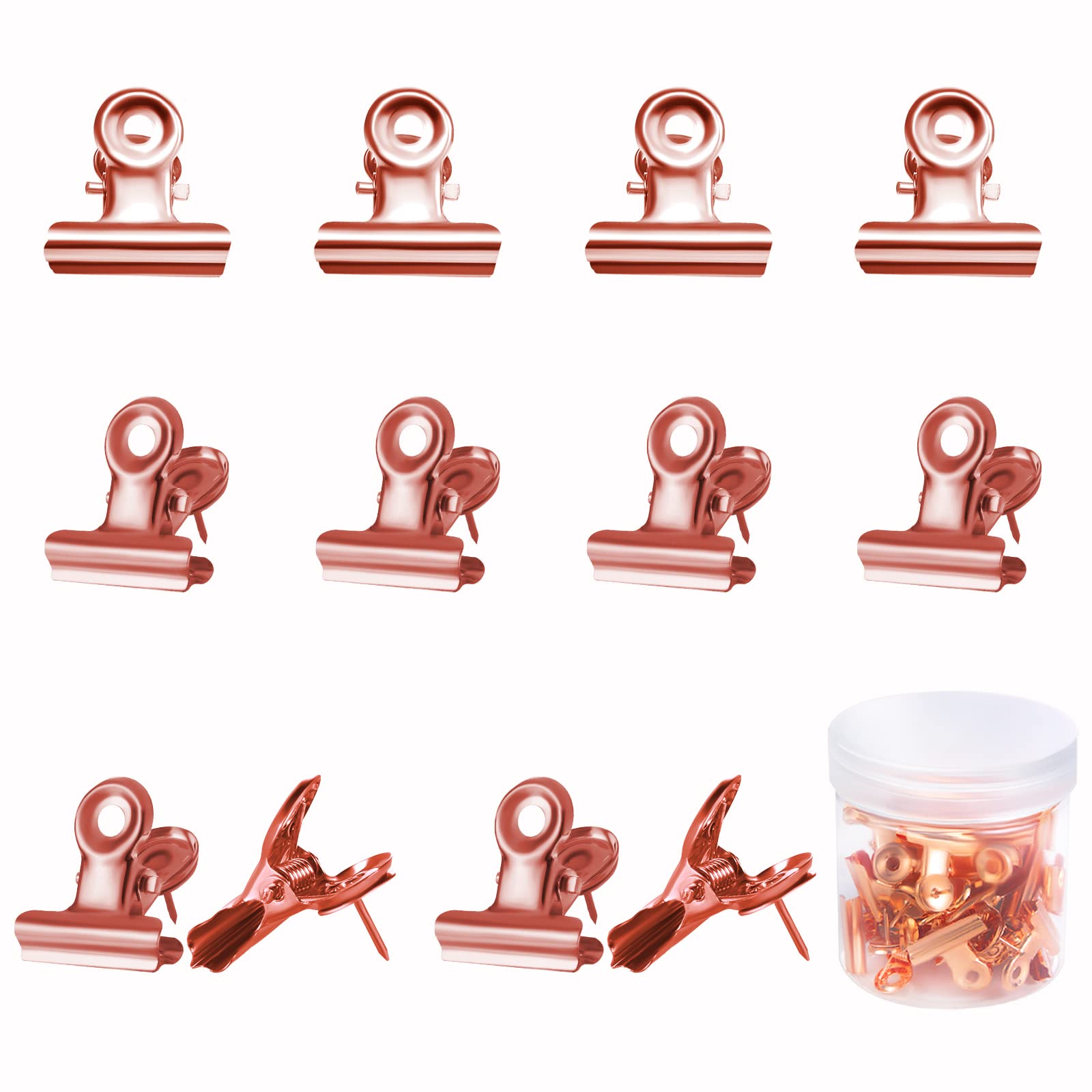 AIEX 30pcs Push Pin Clips, Metal Bulldog Clips Thumb Tacks for Cork Board Decoration Accessories School Office Supplies (Rose Gold)