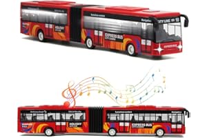 Crelloci City Bus Toy for Kids, Die Cast Alloy Pull Back Vehicles, Metro Articulated Electric Bus with Sounds and Lights, Model Cars Toys Educational Gift for Kids Boys Girls Ages 3+