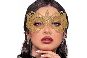 Tgirls Lace Mask for Women Rhinestone Sexy Masquerade Masks Costume Party Lace Face Mask Halloween Eye Mask (Yellow)