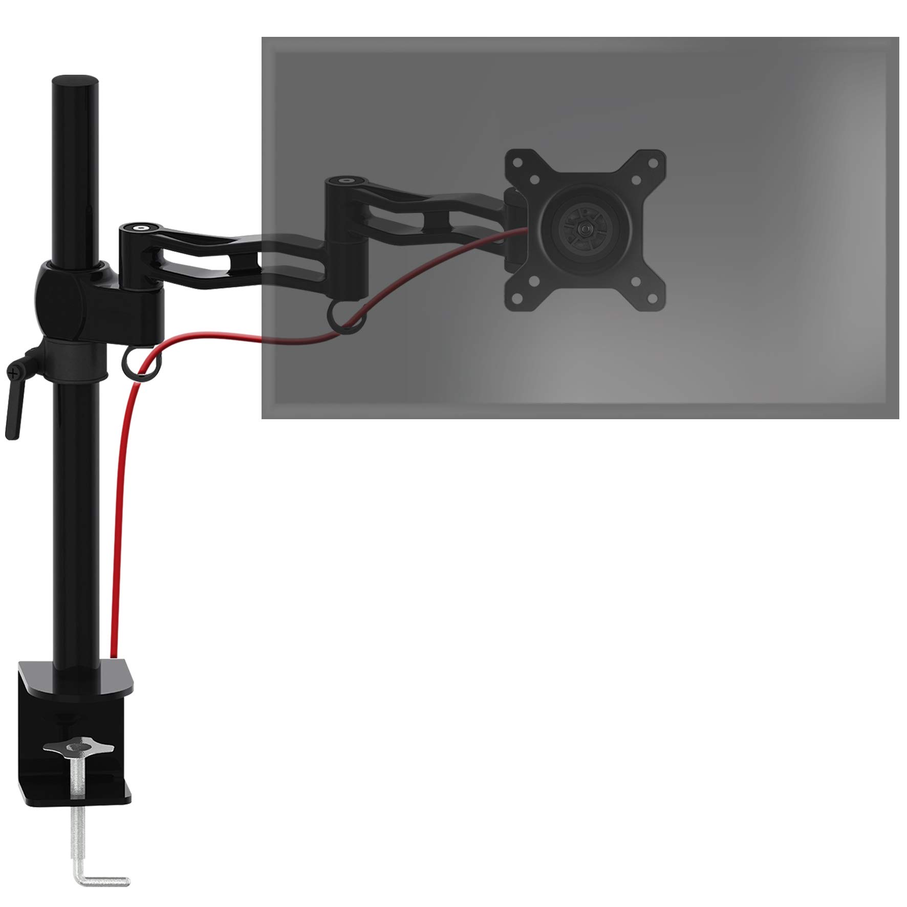 Duronic Monitor Arm Single DM351X3 BK Height Adjustable Desk Mount for 13–27" Screens, VESA 75/100, 10kg Load – Monitor Riser Clamp for Home Office, Work, Gaming